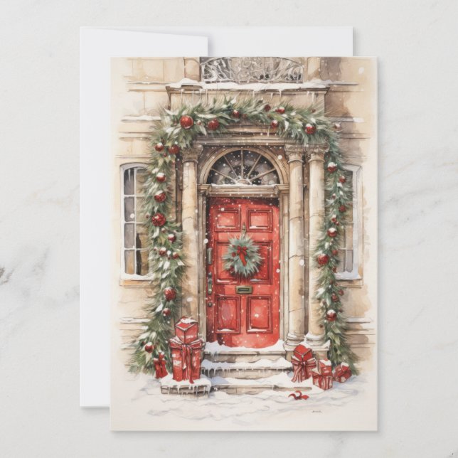 Carte plate de Noël Holiday Red Door Art (Devant)