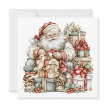 Carte plate de Noël nostalgique du Père Noël