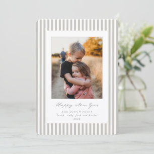 Carte plate de Nouvel An à rayures Greige/Beige Ph