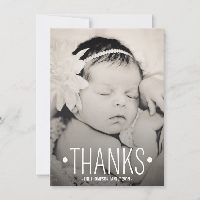 Carte plate de photo de Merci de bébé de (Devant)