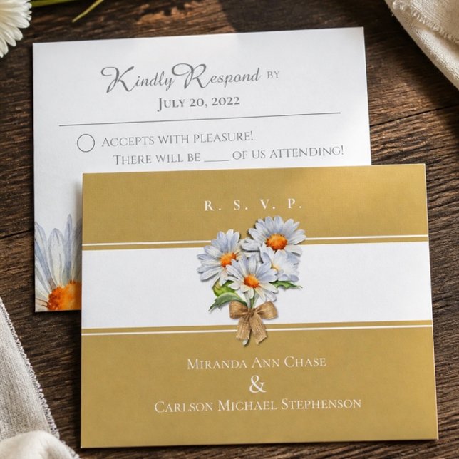 Carte plate de réponse de mariage Happy Daisy (Créateur téléchargé)