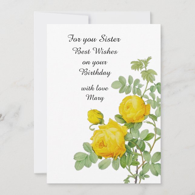 Carte plate de rose jaune pour l'anniversaire d'un (Devant)