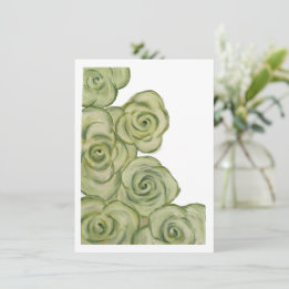 Carte plate de roses teintées de vert et de blanc