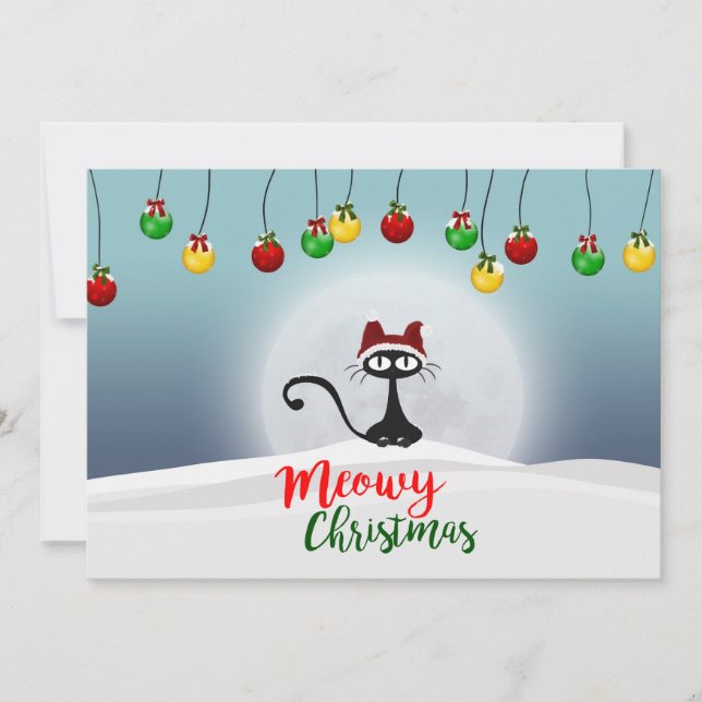 Carte plate de vacances de Noël mignon de Meowy (Devant)