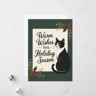 Carte plate de vœux de Noël pour chat aux souhaits