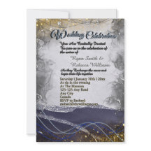 Carte plate d'invitation de mariage Navy Or Argent