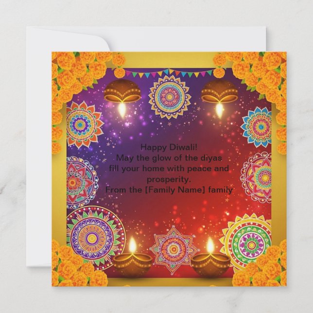Carte plate élégante de Diwali Rangoli indien (Devant)