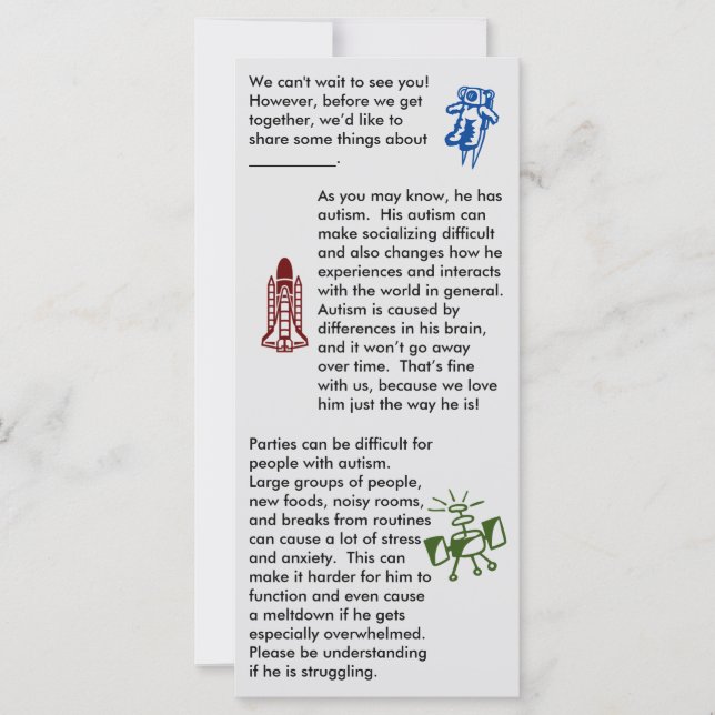 Carte plate garçon pour se rassembler pour l'autis (Devant)