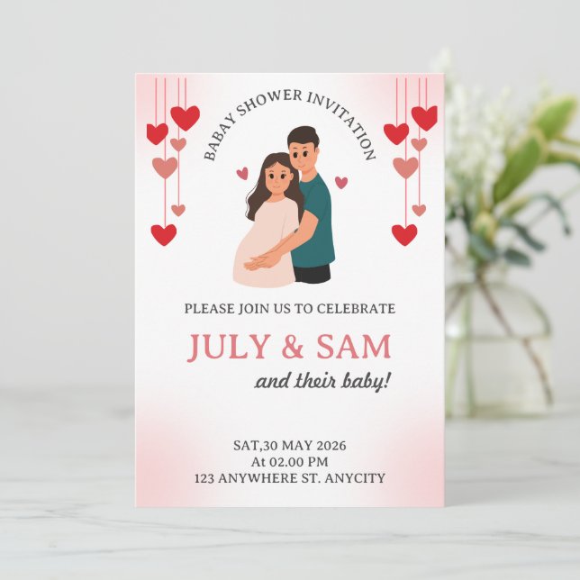 Carte plate - Invitation pour une baby shower (Debout devant)