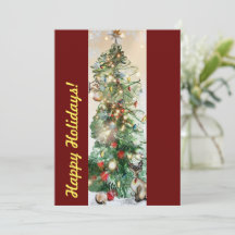 Carte plate Joyeuses Fêtes avec sapin de Noël