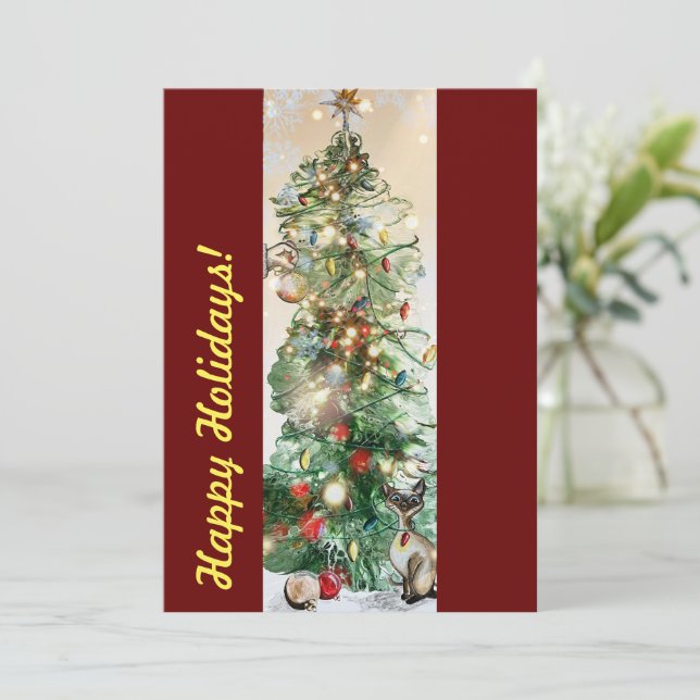 Carte plate Joyeuses Fêtes avec sapin de Noël (Debout devant)