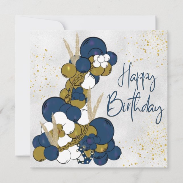 Carte plate Joyeux Anniversaire avec ballon bleu e (Devant)