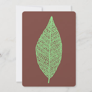 Carte plate ligne squelette de feuille marron et v