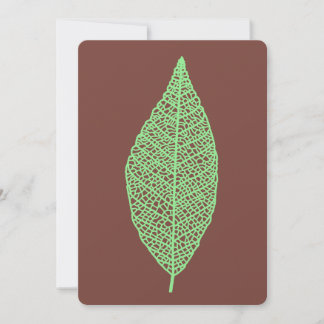 Carte plate ligne squelette de feuille marron et v