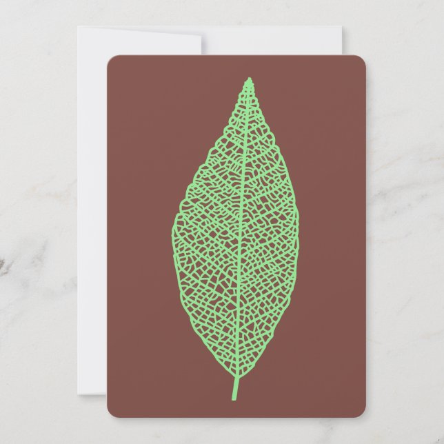 Carte plate ligne squelette de feuille marron et v (Devant)