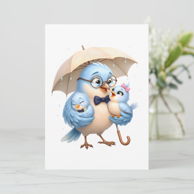 Carte plate personnalisée Papa oiseau mignon (Debout devant)