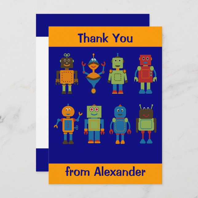 Carte plate personnalisée pour enfants Merci Robot (Devant / Derrière)