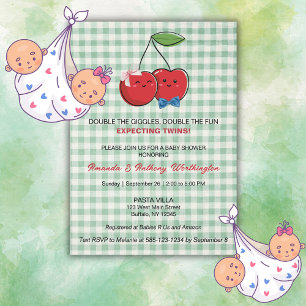 Carte plate pour Baby Shower de jumeaux garçon et
