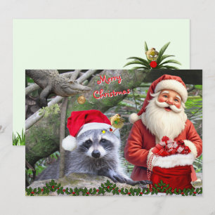 Carte plate Raton laveur, Alligator et Père Noël d