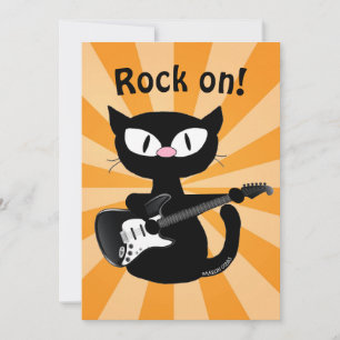 Carte plate - Rock on ! Chat guitariste rock