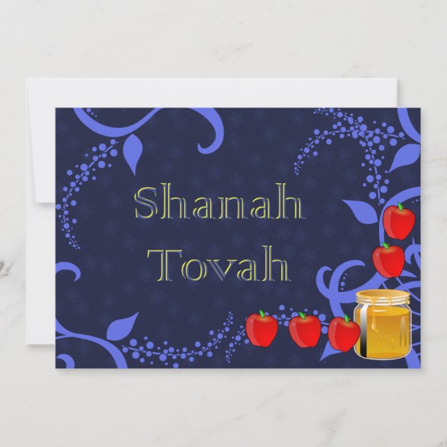 Carte plate Rosh Hashanah Pommes et Miel Bleu (Devant)