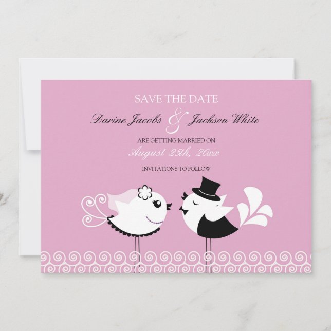 Carte Plate Save The Date Oiseaux Mignons (Devant)