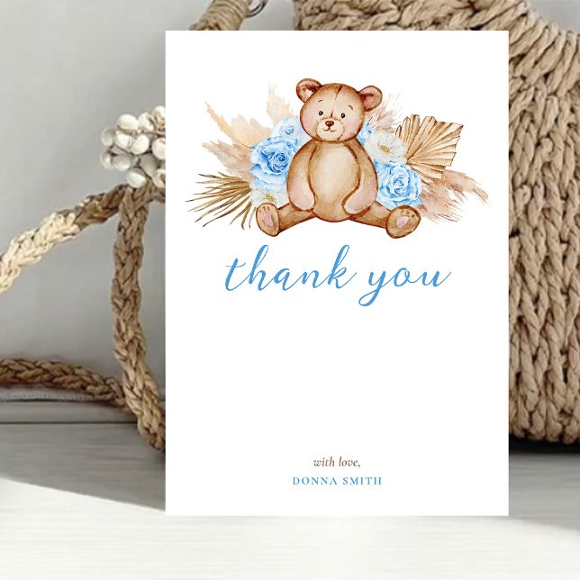 Carte plate Teddy Bear Herbe des Pampas Bébé Merci (Créateur téléchargé)