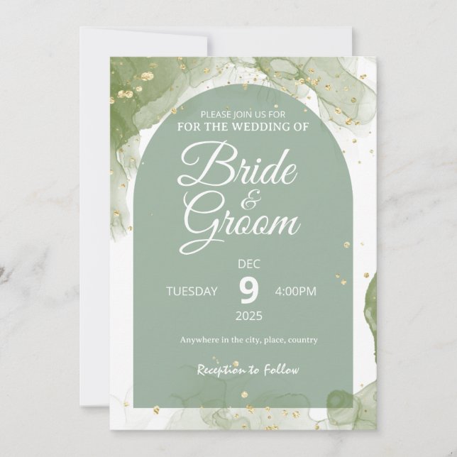 Carte plate vert sauge Invitation de mariage modif (Devant)