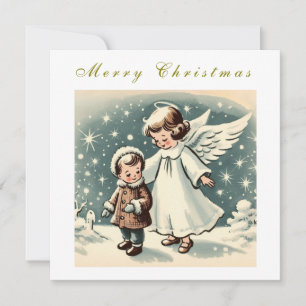 Carte plate vintage de Noël avec ange et enfant