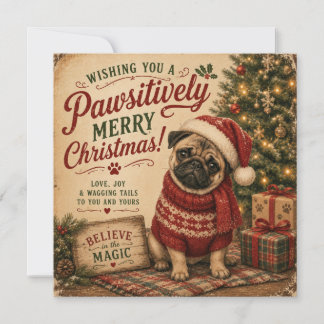 carte plate vintage pug noël