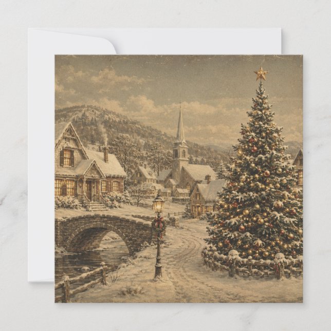 carte plate vintage village enneigé (Devant)