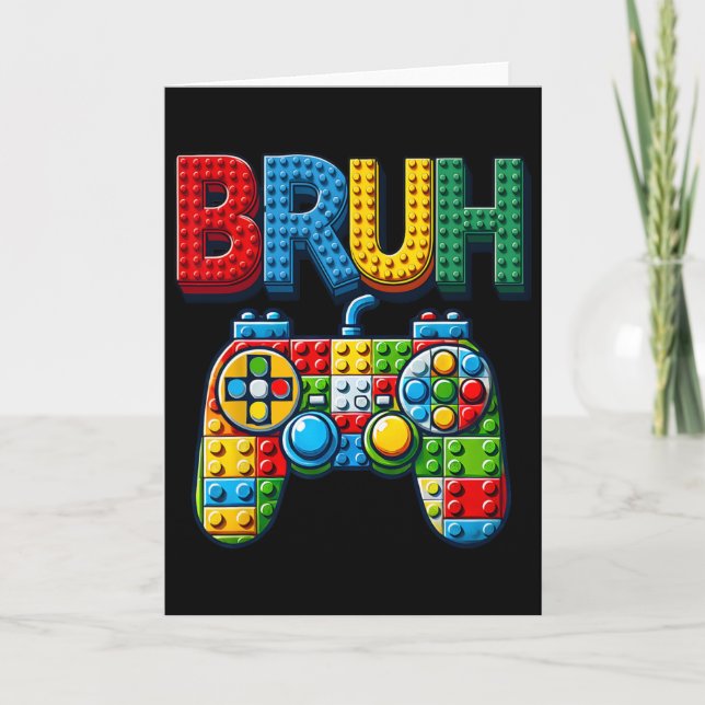 Carte Play Building Blocks Bruh Saying Gamer Boys Brick  (Devant)