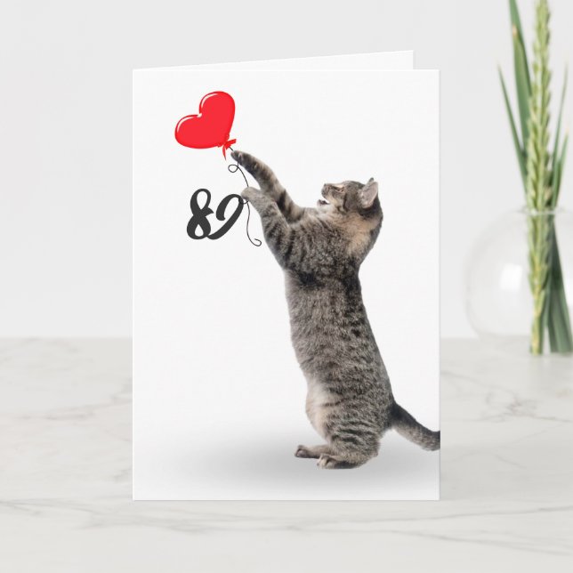 Carte playful tabby cat for 89th birthday card (Devant)
