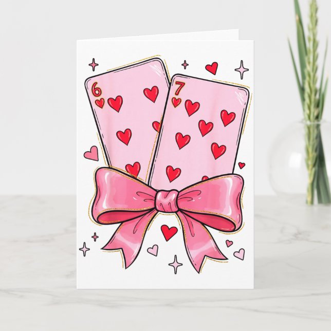 Carte Playing Cards 6 7 Of Hearts 67 Six Seven Meme Bow  (Devant)