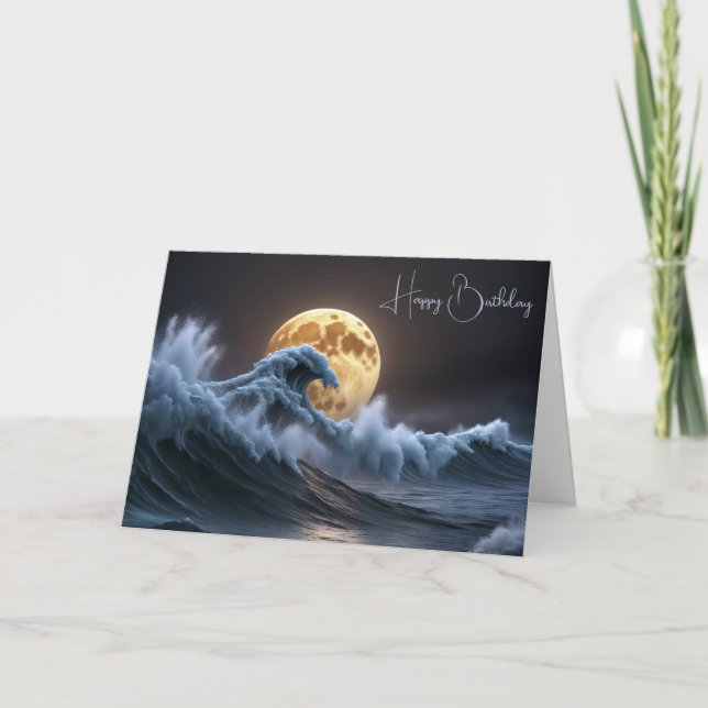 Carte Pleine lune Anniversaire Dans La Vague Océanique (Devant)