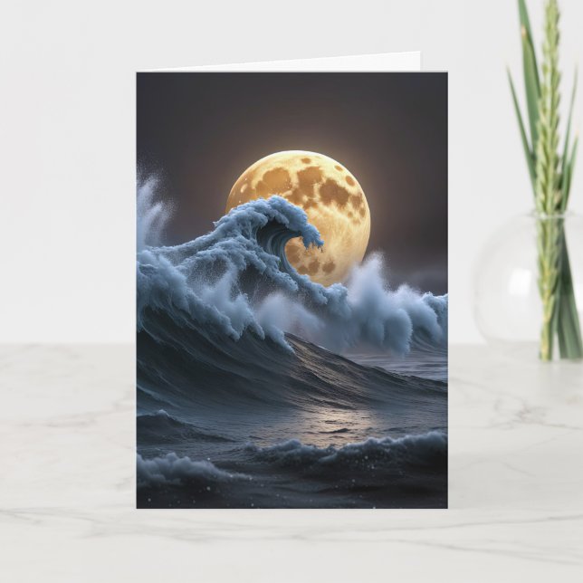 Carte Pleine lune Anniversaire Dans La Vague Océanique (Devant)