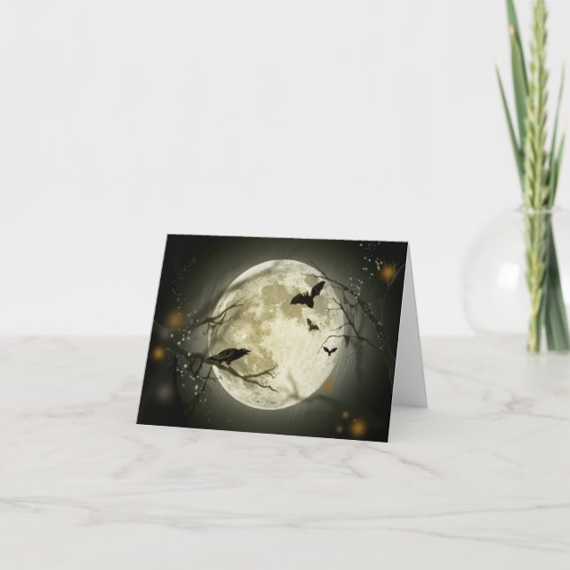 Carte Pleine lune avec chauves-souris et corbeau. (Devant)