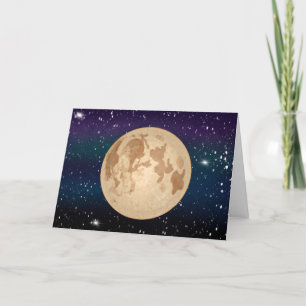 Carte Pleine Lune dessinée à la main et Étoiles scintill
