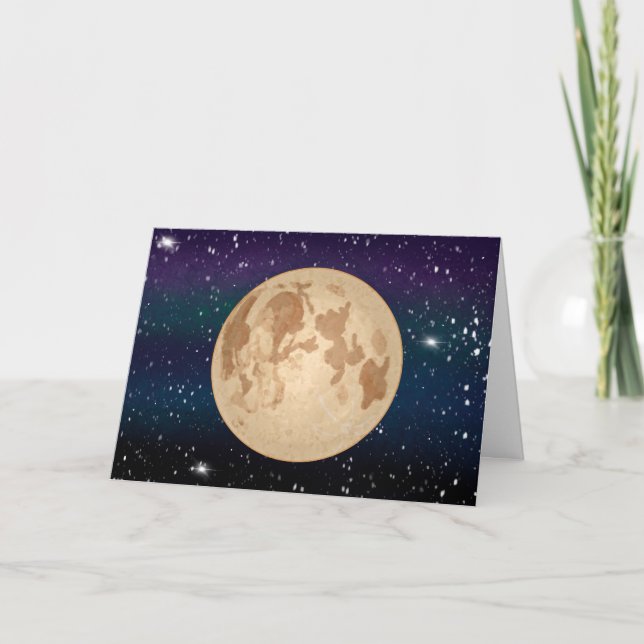 Carte Pleine lune dessinée à la main et étoiles scintill (Devant)