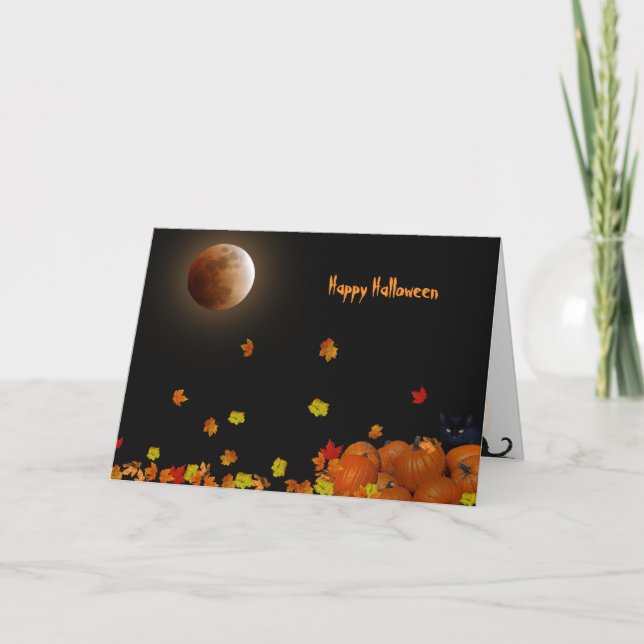 Carte Pleine lune Halloween et feuilles (Devant)