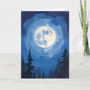 Carte Pleine Lune Peinture Aquarelle de la Forêt sous