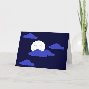 Carte Pleine lune souriante avec nuages : bleu foncé bla