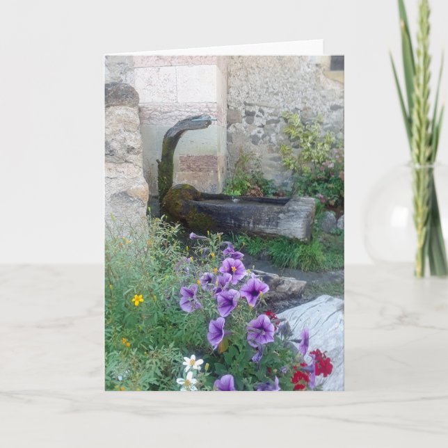Carte pliée avec fontaine et fleurs alpines (Devant)