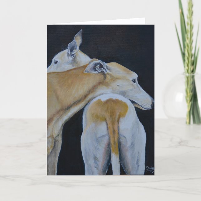 Carte pliée avec l'art du câlin de Greyhound (Devant)