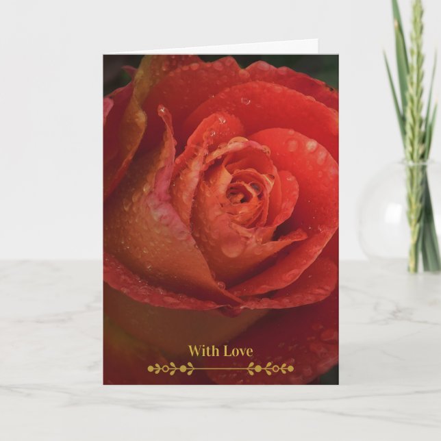 Carte Pliée Botanique Rose Rouge Foncé Élégante (Devant)