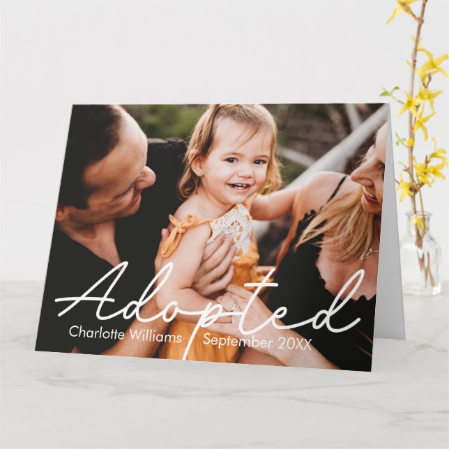 Carte pliée d'annonce d'adoption d'enfant avec pho (Fleur jaune)