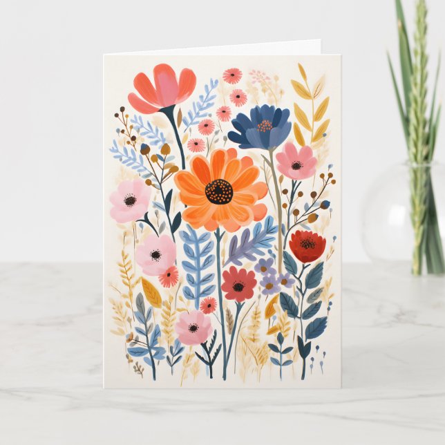 Carte pliée de fleurs sauvages fleuries et stimula (Devant)