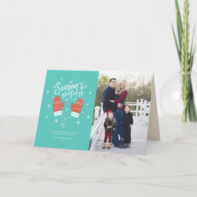 Carte pliée de Noël Hygge Mittens (Devant)