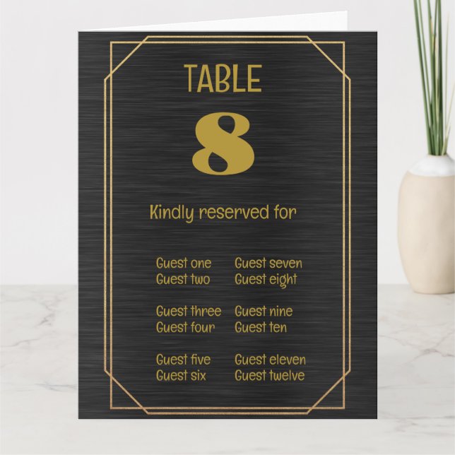 Carte pliée de numéro de table et de nom en Or Noi (Devant)