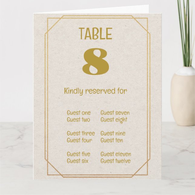Carte pliée de numéro de table et de place (Devant)